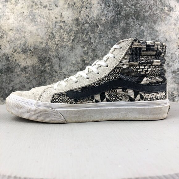 Vans Unisex Size 5.5M 7W Sk8-Hi Slim Italian Weave Aztec Grey Black Sneakers - Picture 6 of 14